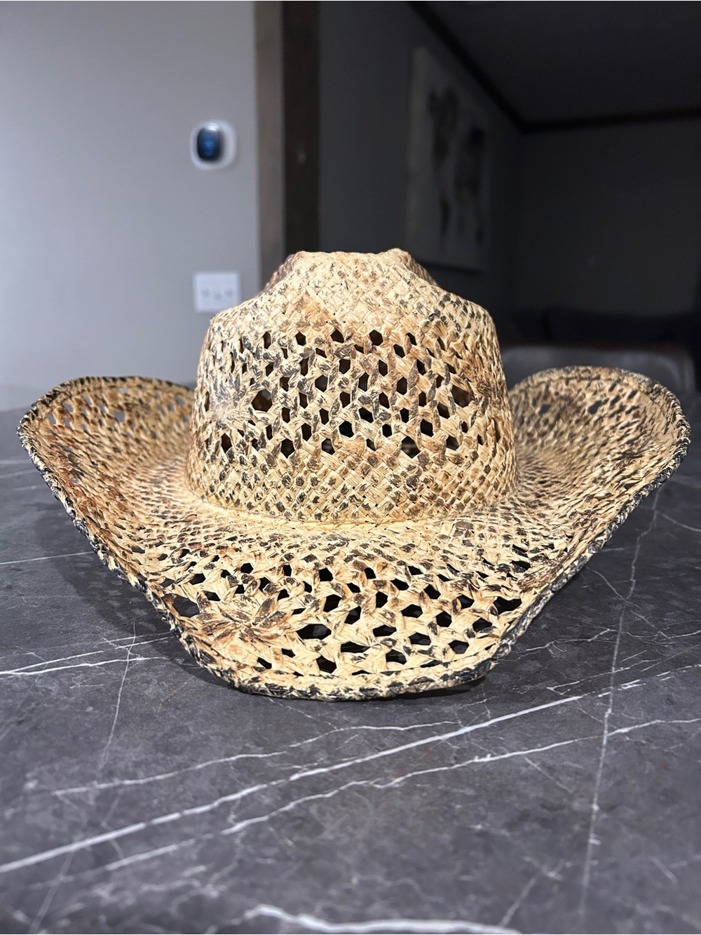 Texas country Woven Straw Cowboy Hat — Natural Beige with Dark Accents